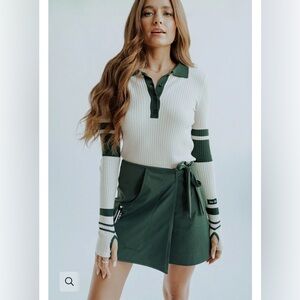 Fore All Chic Cream and Green/Light Pink V-Neck Sweater